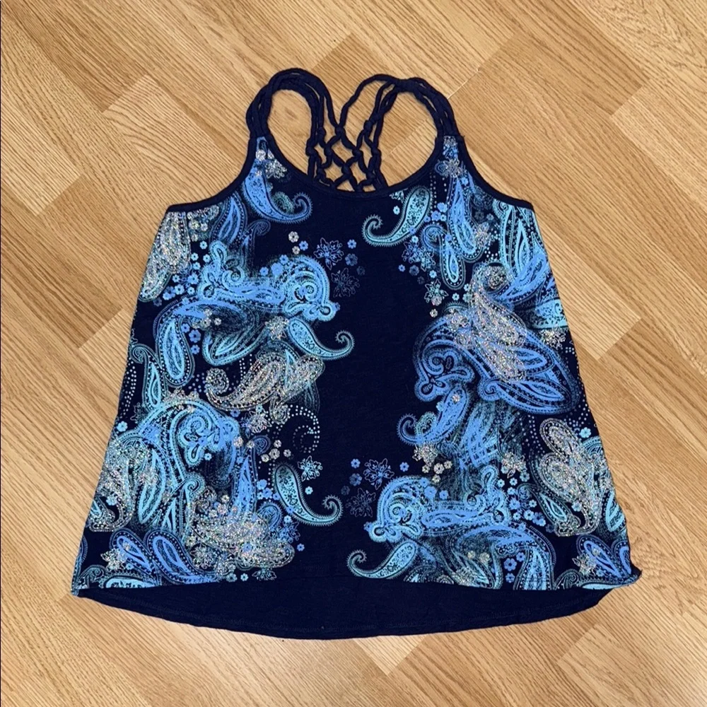 Justice Girls Size 20 Blue Paisley Strappy Back Tank Top Summer Casual Cotton